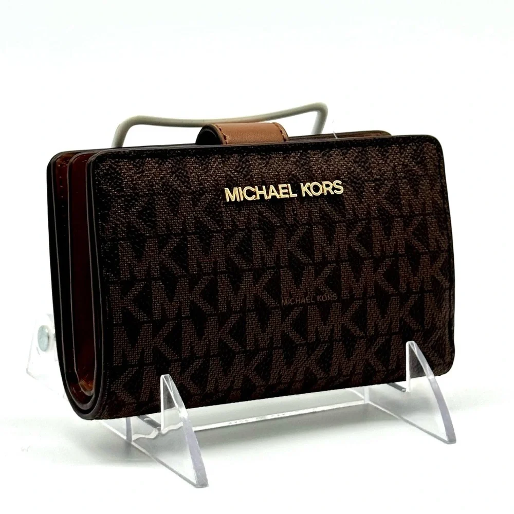 Michael Kors Medium Jet Set Travel Zip Chain Bifold Wallet - Brown Signature